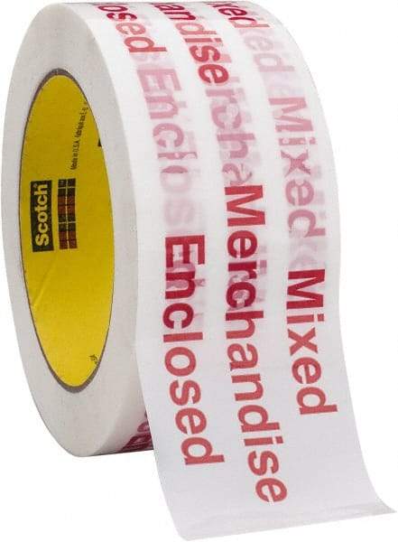 3M - 2" x 110 Yd Red & White Rubber Adhesive Packaging Tape - Polypropylene Film Backing, 1.9 mil Thick, 35 Lb Tensile Strength, Series 3775 - Eagle Tool & Supply