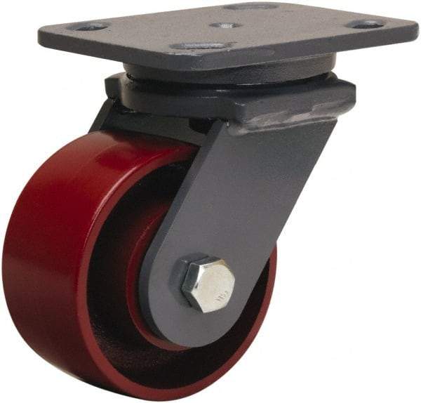 Hamilton - 4" Diam x 2" Wide x 5-5/8" OAH Top Plate Mount Swivel Caster - Cast Iron, 1,000 Lb Capacity, Precision Ball Bearing, 4 x 5" Plate - Eagle Tool & Supply