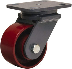 Hamilton - 4" Diam x 2" Wide x 5-5/8" OAH Top Plate Mount Swivel Caster - Cast Iron, 1,000 Lb Capacity, Precision Ball Bearing, 4 x 5" Plate - Eagle Tool & Supply