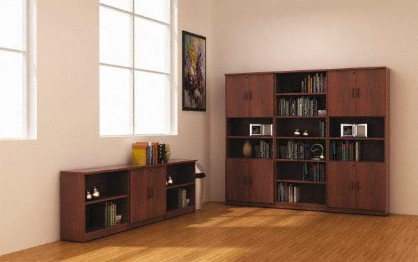 ALERA - 6 Shelf, 80-3/8" High x 31-3/4" Wide Bookcase - 14" Deep, Woodgrain Laminate, Medium Cherry - Eagle Tool & Supply