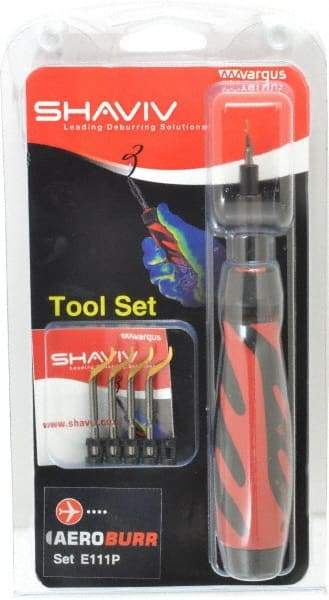 Shaviv - 7 Piece Hand Deburring Tool Set - E Blade Holder, E111P Blades, For Straight Edge, Hole Edge, Hole Inner Surface, Flat Surface - Eagle Tool & Supply