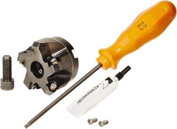 Kennametal - 2" Cut Diam, 3/4" Arbor Hole, 3.23mm Max Depth of Cut, 45° Indexable Chamfer & Angle Face Mill - 5 Inserts, HNGJ 0604... Insert, Right Hand Cut, 5 Flutes, Through Coolant, Series Dodeka Mini - Eagle Tool & Supply