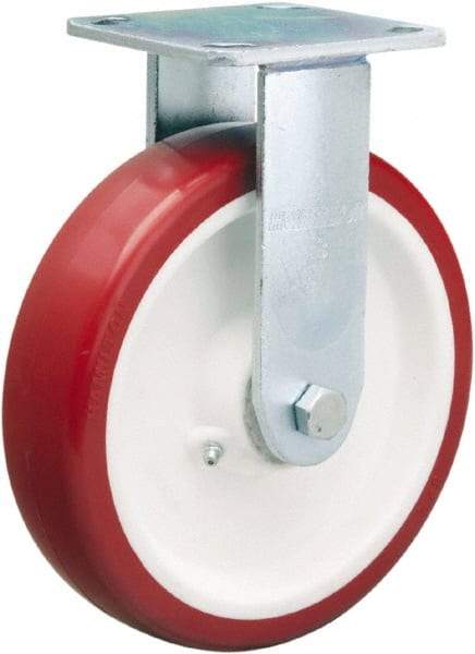 Hamilton - 8" Diam x 2" Wide x 9-1/2" OAH Top Plate Mount Rigid Caster - Polyurethane Mold on Polypropylene, 900 Lb Capacity, Straight Roller Bearing, 4 x 4-1/2" Plate - Eagle Tool & Supply