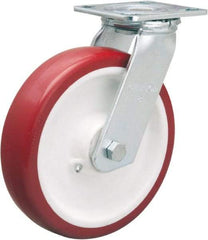 Hamilton - 8" Diam x 2" Wide x 9-1/2" OAH Top Plate Mount Swivel Caster - Polyurethane Mold on Polypropylene, 900 Lb Capacity, Straight Roller Bearing, 4 x 4-1/2" Plate - Eagle Tool & Supply
