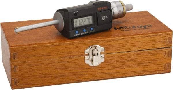 Mitutoyo - 0.275" to 0.35", IP65, TiN Finish, Electronic Inside Micrometer - 0.00005" Resolution, 0.0001" Accuracy - Eagle Tool & Supply