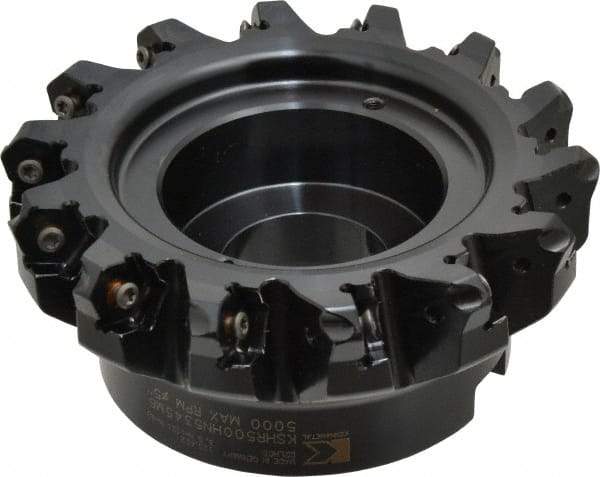 Kennametal - 5" Cut Diam, 1" Arbor Hole, 4.51mm Max Depth of Cut, 45° Indexable Chamfer & Angle Face Mill - 14 Inserts, HNGJ 535-GD Insert, Right Hand Cut, 14 Flutes, Through Coolant, Series KSHR - Eagle Tool & Supply