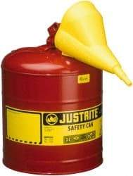 Justrite - 5 Gal 24-Gauge Coated Steel Body Self-Closing, Self-Venting, Full-Length Flame Arrester - 16-7/8" High x 11-3/4" Diam, Red with Yellow - Eagle Tool & Supply