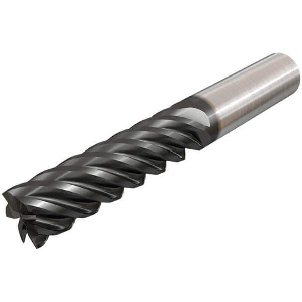Iscar - 5/8", 2-1/2" LOC, 5/8" Shank Diam, 5" OAL, 6 Flute, Solid Carbide Square End Mill - Single End, TiAlN Finish, Spiral Flute, 45° Helix, Right Hand Cut, Right Hand Flute - Eagle Tool & Supply