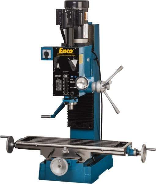 Enco - 1 Phase, Mill Drill Combination - 37-1/2" Table Length x 28" Table Width, 22" Longitudinal Travel, 8" Cross Travel, 6 Spindle Speeds, 2 hp, 220 Volts - Eagle Tool & Supply