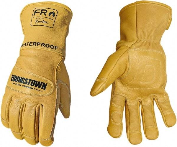 Youngstown - Size M, Leather or Synthetic Leather, Arc Flash, Flame Resistant & Waterproof Gloves - Waterproof & Kevlar Lined, 50.5 cal/Sq cm Max Arc Protection, HRC 4, ANSI Cut Level 2, NFPA70E & ASTM F2302 - Eagle Tool & Supply