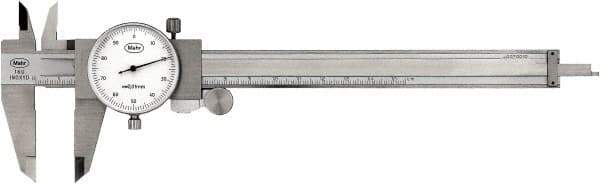 Mahr - 0mm to 150mm Range, 0.01 mm Graduation, 1mm per Revolution, Dial Caliper - White Face, 40mm Jaw Length - Eagle Tool & Supply