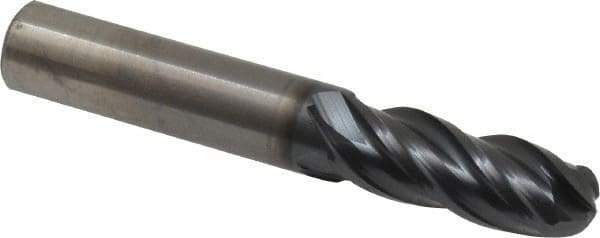 OSG - 3/8" Diam, 1" LOC, 4 Flute Solid Carbide Ball End Mill - TiAlN Finish, Single End, 2-1/2" OAL, 3/8" Shank Diam, Spiral Flute - Eagle Tool & Supply