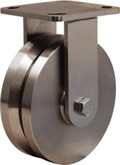 Hamilton - 6" Diam x 2" Wide, Stainless Steel Rigid Caster - 1,200 Lb Capacity, Top Plate Mount, 4" x 4-1/2" Plate, Delrin Bearing - Eagle Tool & Supply