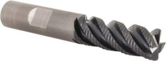 Kennametal - 1/2" Diam, Coarse Pitch, 1-1/4" LOC, 4 Flute Solid Carbide 0.04" Corner Radius Roughing End Mill - TiAlN Finish, 3" OAL, 1/2" Shank Diam, Single End, Centercutting, 45° Helix - Eagle Tool & Supply