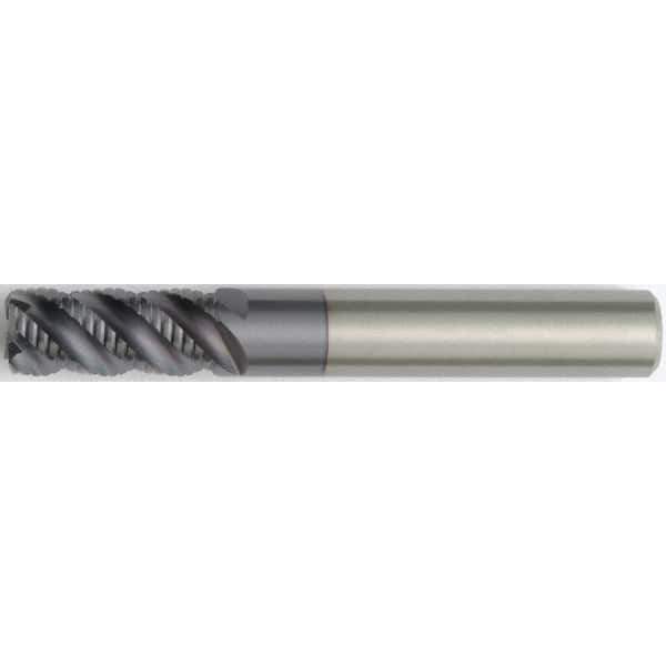 Kennametal - 5/8" Diam, Coarse Pitch, 1-1/4" LOC, 6 Flute Solid Carbide 0.04" Corner Radius Roughing End Mill - TiAlN Finish, 3-1/2" OAL, 5/8" Shank Diam, Single End, Centercutting, 45° Helix - Eagle Tool & Supply