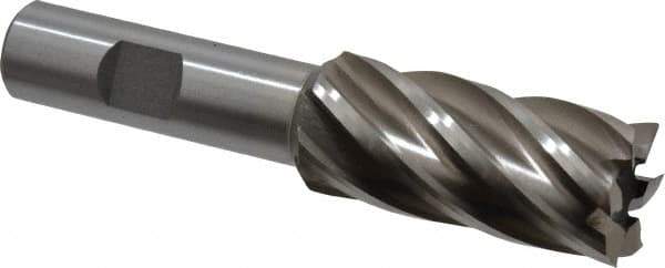 Interstate - 7/8", 1-7/8" LOC, 5/8" Shank Diam, 4" OAL, 6 Flute, High Speed Steel Square End Mill - Single End, Uncoated, Spiral Flute, 30° Helix, Right Hand Cut, Right Hand Flute - Eagle Tool & Supply
