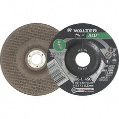 WALTER Surface Technologies - 24 Grit, 4-1/2" Wheel Diam, 1/4" Wheel Thickness, 7/8" Arbor Hole, Type 27 Depressed Center Wheel - Aluminum Oxide, 13,300 Max RPM - Eagle Tool & Supply