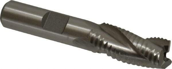 Interstate - 7/16" Diam, Fine Pitch, 1" LOC, 3 Flute Cobalt Roughing Square End Mill - Uncoated, 2-5/16" OAL, 3/8" Shank Diam, Single End - Eagle Tool & Supply