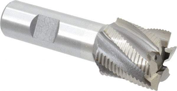 Interstate - 1-1/8" Diam, Fine Pitch, 1-1/8" LOC, 6 Flute Cobalt Roughing Square End Mill - Uncoated, 3-3/8" OAL, 3/4" Shank Diam, Single End - Eagle Tool & Supply