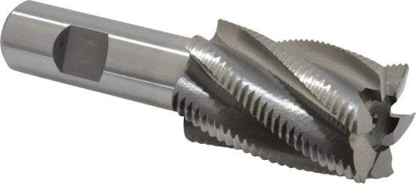 Interstate - 1-1/4" Diam, Fine Pitch, 2" LOC, 6 Flute Cobalt Roughing Square End Mill - Uncoated, 4-1/4" OAL, 3/4" Shank Diam, Single End - Eagle Tool & Supply