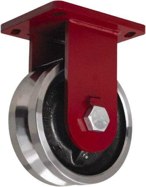 Hamilton - 8" Diam x 4" Wide, Iron Rigid Caster - 6,500 Lb Capacity, Top Plate Mount, 6-1/2" x 7-1/2" Plate, Straight Roller Bearing - Eagle Tool & Supply