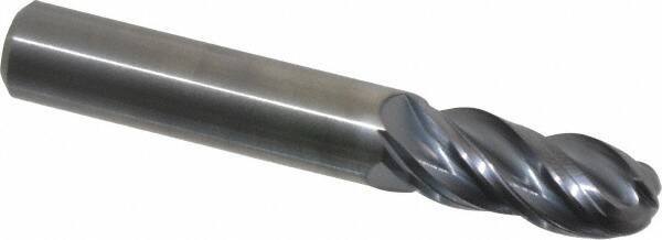 Kennametal - 3/8" Diam, 7/8" LOC, 4 Flute Solid Carbide Ball End Mill - AlTiN Finish, Single End, 2-1/2" OAL, 3/8" Shank Diam, Spiral Flute - Eagle Tool & Supply