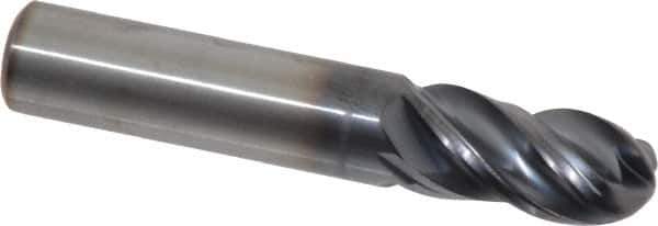 Kennametal - 7/16" Diam, 7/8" LOC, 4 Flute Solid Carbide Ball End Mill - AlTiN Finish, Single End, 2-1/2" OAL, 7/16" Shank Diam, Spiral Flute - Eagle Tool & Supply