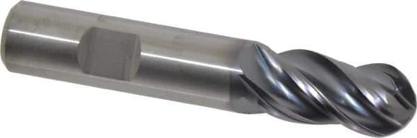 Kennametal - 5/8" Diam, 1-1/4" LOC, 4 Flute Solid Carbide Ball End Mill - AlTiN Finish, Single End, 3-1/2" OAL, 5/8" Shank Diam, Spiral Flute - Eagle Tool & Supply