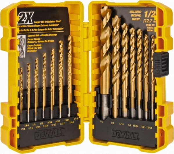 DeWALT - 1/16 to 1/2", 135° Point, Titanium Finish, High Speed Steel Jobber Length Drill Bit Set - Eagle Tool & Supply