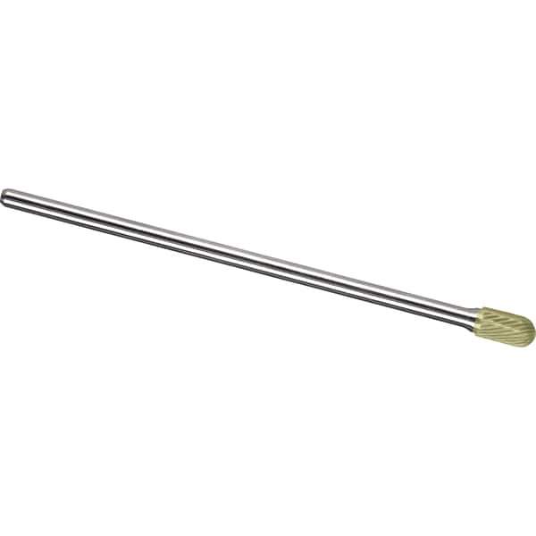 Made in USA - 1/4" Cut Diam, 1/4" Shank Diam, Cylinder with Radius Head Single Cut Burr - Carbide, 5/8" LOC, 6" OAL - Eagle Tool & Supply