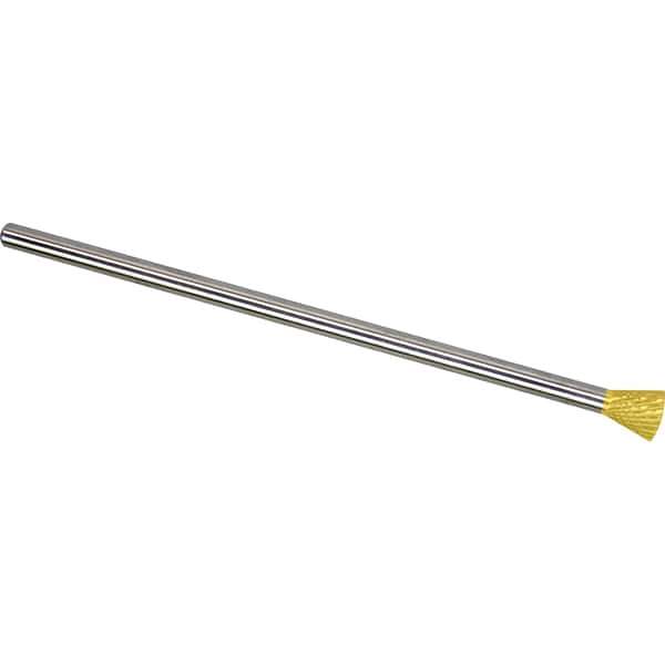 Made in USA - 1/4" Cut Diam, 1/4" Shank Diam, Inverted Cone Head Double Cut Burr - Carbide, 5/16" LOC, 6-3/4" OAL - Eagle Tool & Supply