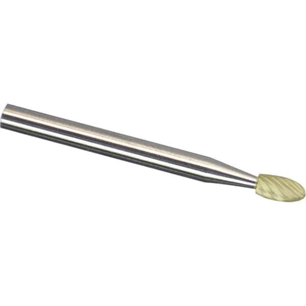 Made in USA - 3mm Cut Diam, 0.1181" Shank Diam, Oval Head Diamond Cut Burr - Carbide, 5.5mm LOC, 50mm OAL - Eagle Tool & Supply