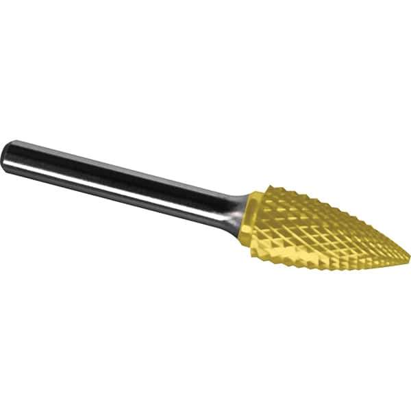 Made in USA - 16mm Cut Diam, 0.2362" Shank Diam, Tree Head Diamond Cut Burr - Carbide, 25mm LOC, 70mm OAL - Eagle Tool & Supply