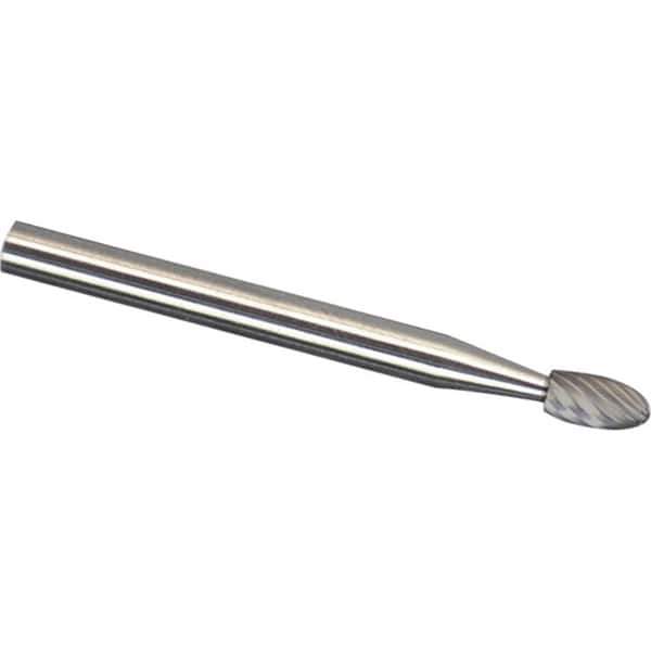Made in USA - 3mm Cut Diam, 0.1181" Shank Diam, Oval Head Single Cut Burr - Carbide, 5.5mm LOC, 75mm OAL - Eagle Tool & Supply