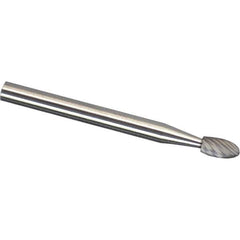 Made in USA - 6mm Cut Diam, 0.2362" Shank Diam, Oval Head Double Cut Burr - Carbide, 9.5mm LOC, 50mm OAL - Eagle Tool & Supply