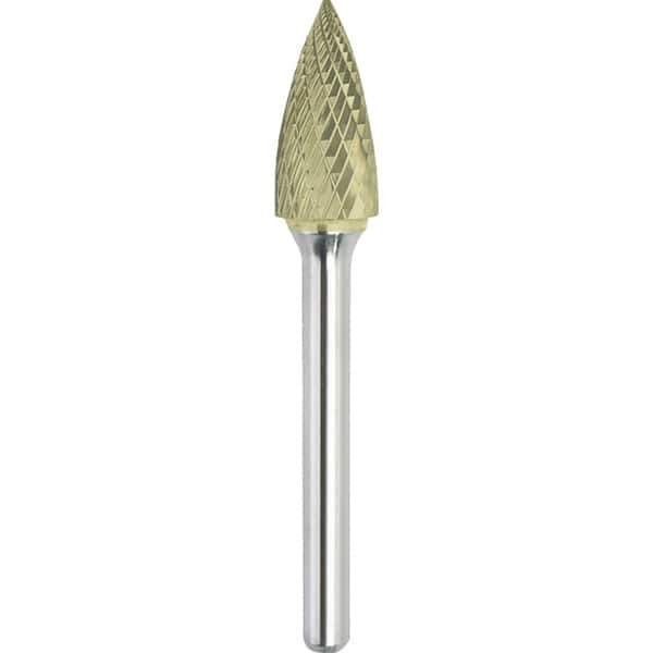 Made in USA - 6.3mm Cut Diam, 0.1181" Shank Diam, Tree Head Double Cut Burr - Carbide, 12.7mm LOC, 50mm OAL - Eagle Tool & Supply