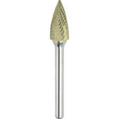 Made in USA - 6.3mm Cut Diam, 0.1181" Shank Diam, Tree Head Double Cut Burr - Carbide, 12.7mm LOC, 50mm OAL - Eagle Tool & Supply