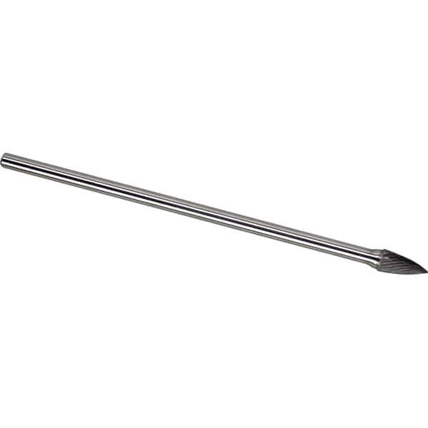 Made in USA - 3/8" Cut Diam, 1/4" Shank Diam, Tree Head Single Cut Burr - Carbide, 3/4" LOC, 6-3/4" OAL - Eagle Tool & Supply