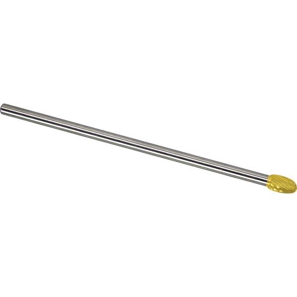 Made in USA - 9.5mm Cut Diam, 0.2362" Shank Diam, Oval Head Single Cut Burr - Carbide, 16mm LOC, 166mm OAL - Eagle Tool & Supply