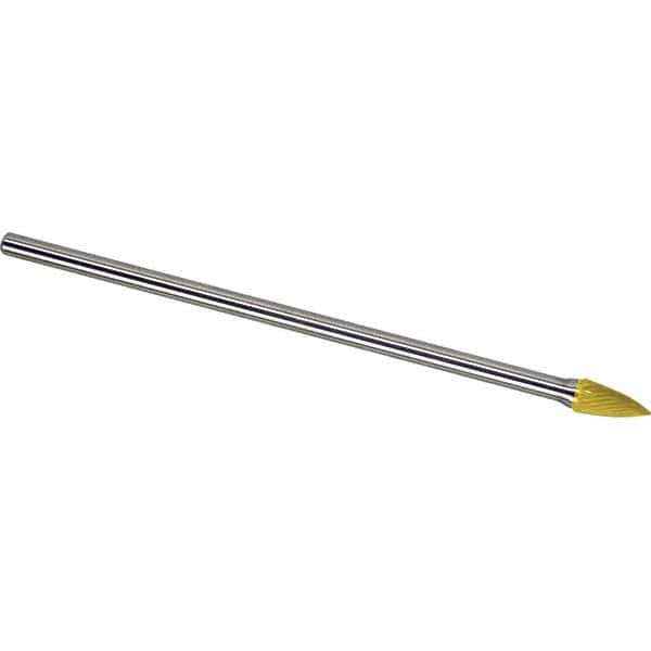 Made in USA - 1/4" Cut Diam, 1/4" Shank Diam, Tree Head Single Cut Burr - Carbide, 5/8" LOC, 6" OAL - Eagle Tool & Supply