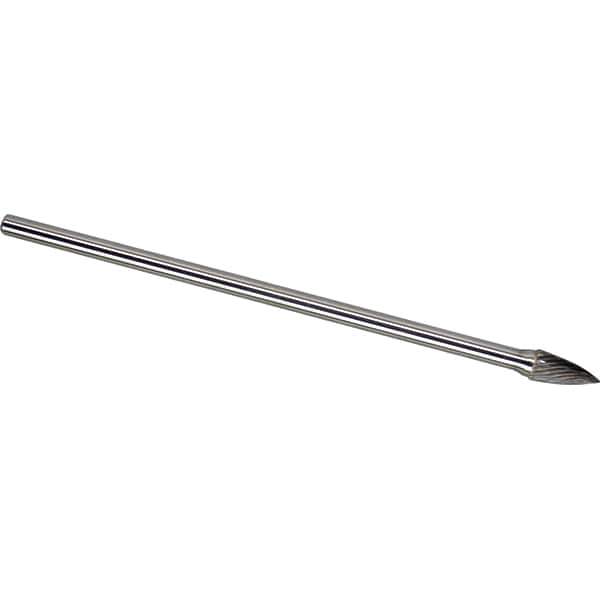 Made in USA - 1/4" Cut Diam, 1/4" Shank Diam, Tree Head Single Cut Burr - Carbide, 5/8" LOC, 6" OAL - Eagle Tool & Supply