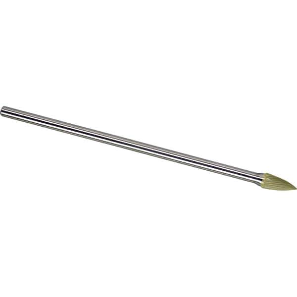 Made in USA - 3/8" Cut Diam, 1/4" Shank Diam, Tree Head Single Cut Burr - Carbide, 3/4" LOC, 6-3/4" OAL - Eagle Tool & Supply