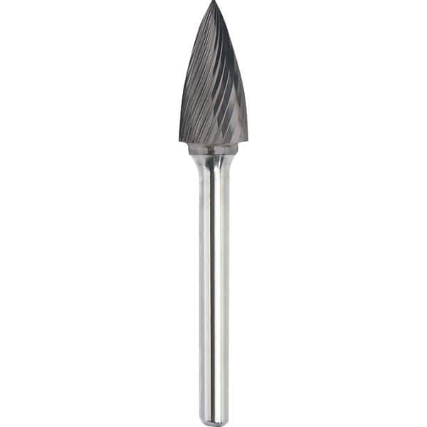 Made in USA - 1/2" Cut Diam, 0.2362" Shank Diam, Tree Head Single Cut Burr - Carbide, 25mm LOC, 70mm OAL - Eagle Tool & Supply