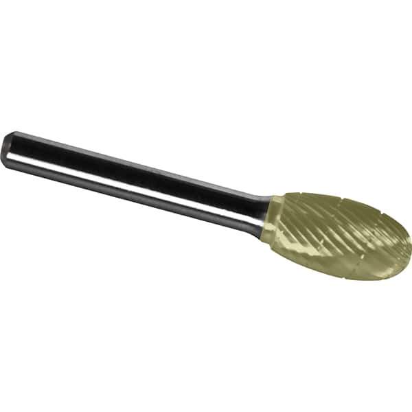 Made in USA - 9.5mm Cut Diam, 0.2362" Shank Diam, Oval Head Chipbreaker Cut Burr - Carbide, 16mm LOC, 61mm OAL - Eagle Tool & Supply