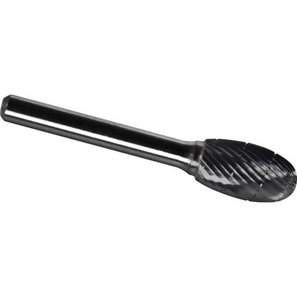 Made in USA - 5/8" Cut Diam, 1/4" Shank Diam, Oval Head Chipbreaker Cut Burr - Carbide, 1" LOC, 2-3/4" OAL - Eagle Tool & Supply