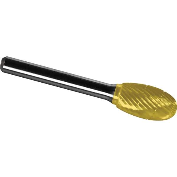 Made in USA - 3/4" Cut Diam, 1/4" Shank Diam, Oval Head Chipbreaker Cut Burr - Carbide, 1" LOC, 2-3/4" OAL - Eagle Tool & Supply