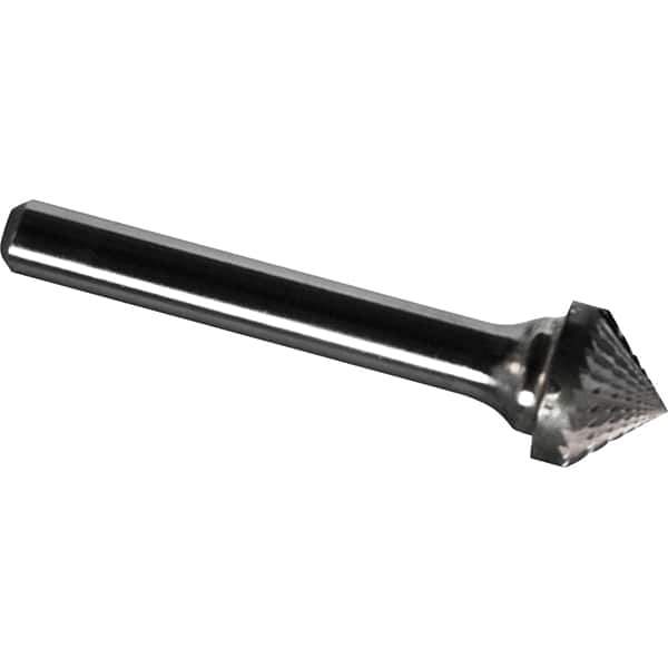 Made in USA - 9.5mm Cut Diam, 0.2362" Shank Diam, Cone Head Diamond Cut Burr - Carbide, 4.7mm LOC, 49.7mm OAL - Eagle Tool & Supply