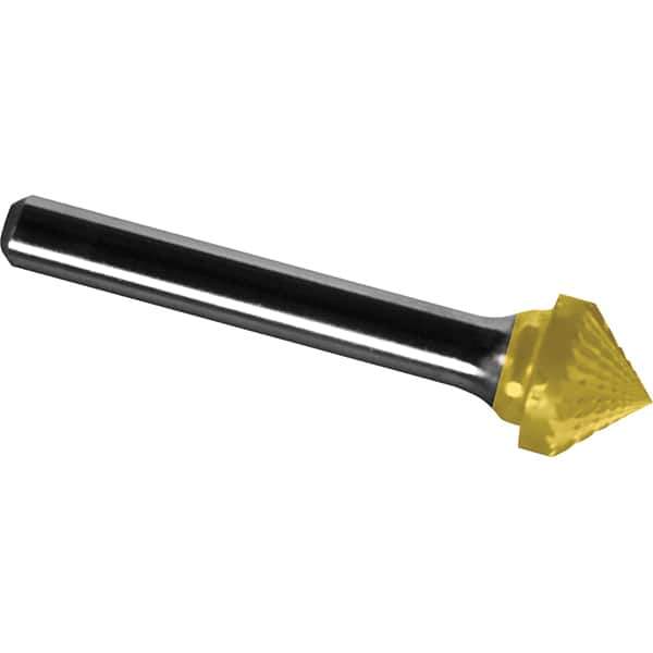 Made in USA - 3/4" Cut Diam, 1/4" Shank Diam, Cone Head Diamond Cut Burr - Carbide, 3/8" LOC, 2-1/8" OAL - Eagle Tool & Supply