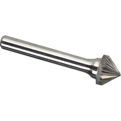 Made in USA - 3/8" Cut Diam, 1/4" Shank Diam, Cone Head Single Cut Burr - Carbide, 3/16" LOC, 1-15/16" OAL - Eagle Tool & Supply