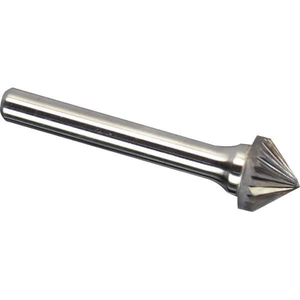 Made in USA - 1" Cut Diam, 1/4" Shank Diam, Cone Head Single Cut Burr - Carbide, 1/2" LOC, 2-1/4" OAL - Eagle Tool & Supply